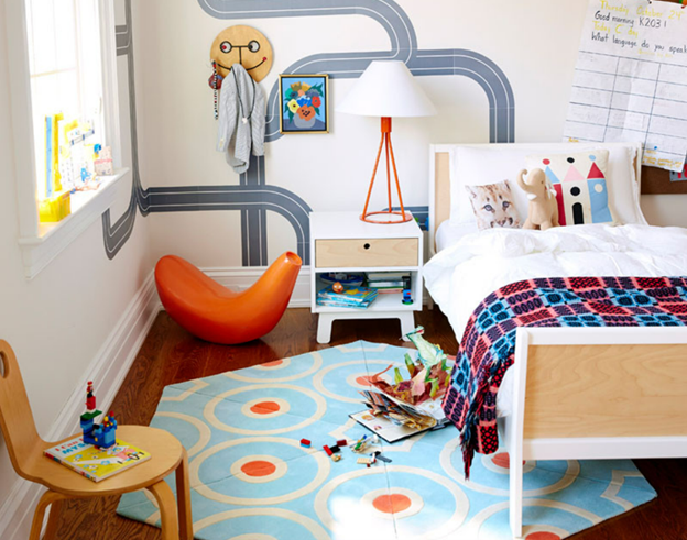 Hexagon geometric rug in kid's room